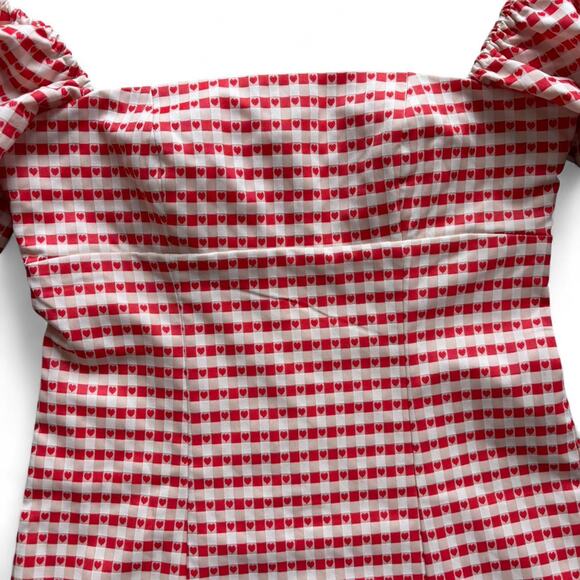 LPA Red Heart Gingham Carly Mini Dress Puff Sleeve Romantic Fit & Flare M - Picture 3 of 8